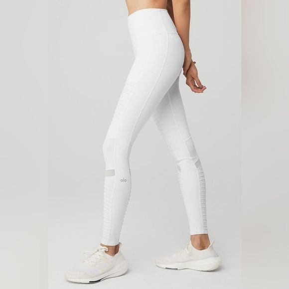 Alo Yoga High Waist Moto Biker Legging Pants Size Medium Light Cream. - Picture 5 of 16